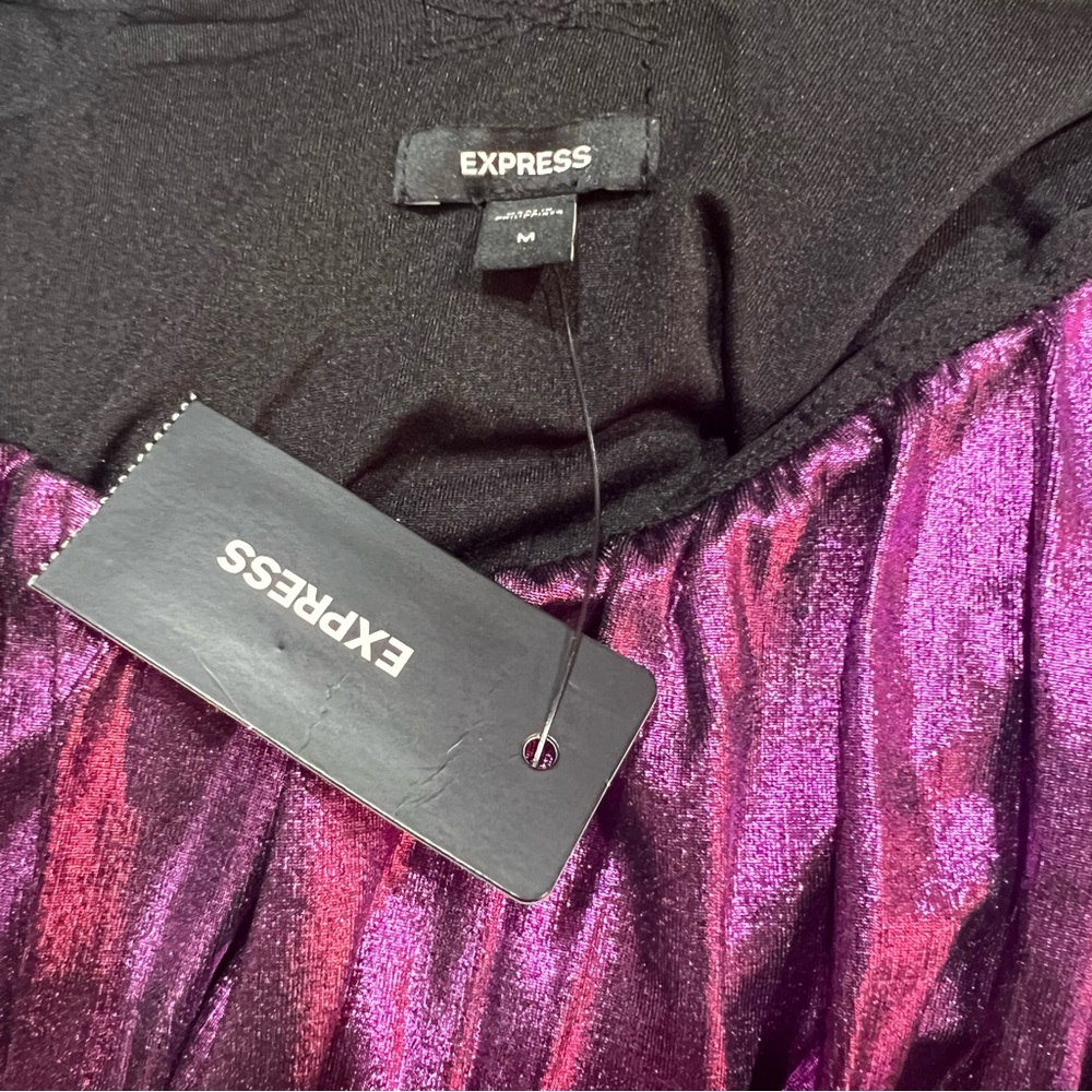 Express Metallic Purple V-Neck Long Sleeve Ruched Mini Sheath Dress Medium - Picture 7 of 9